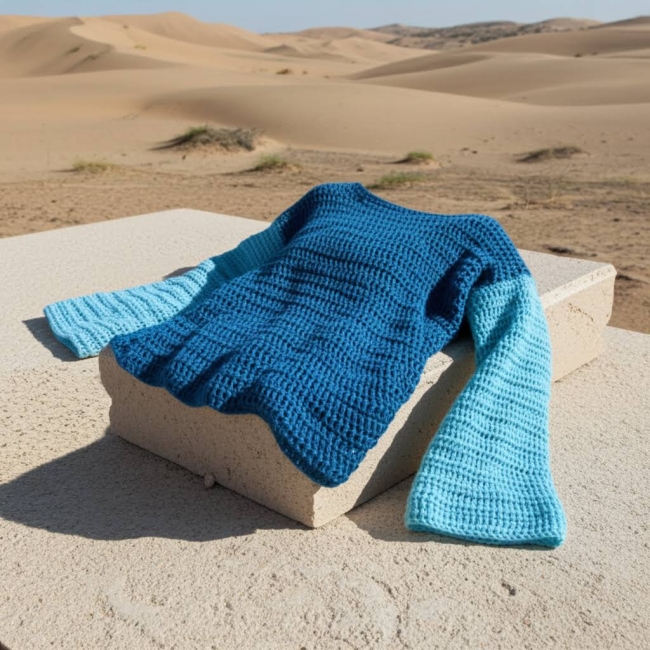 Pull turquoise crochet taille M