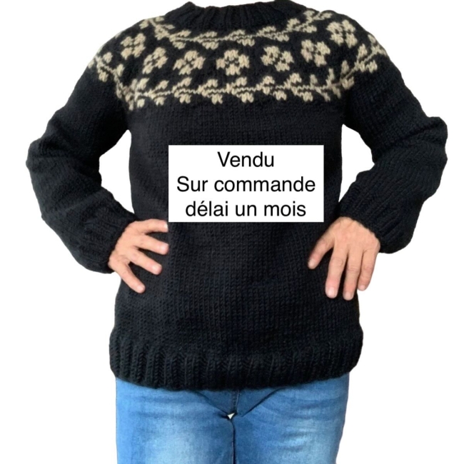 Pull nordique noir-beige taille M