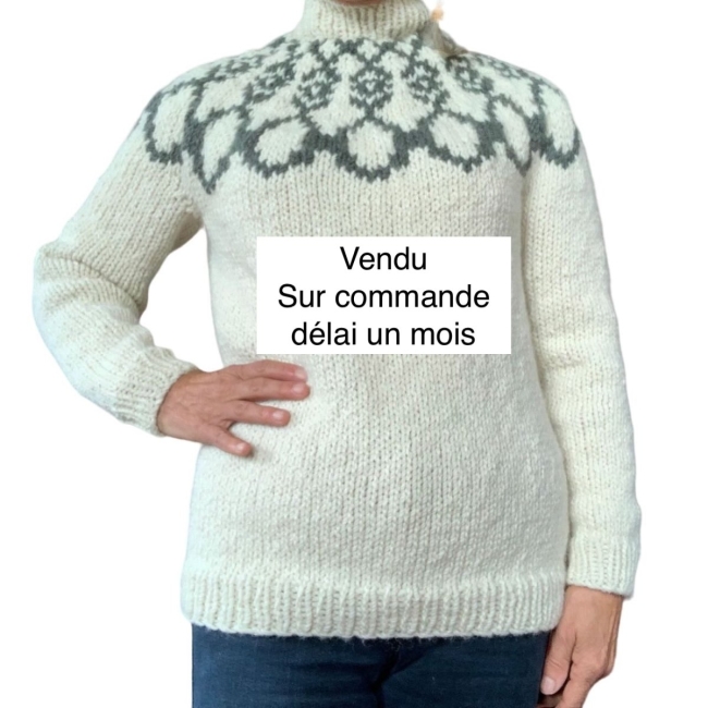 Pull nordique écru-vert taille M