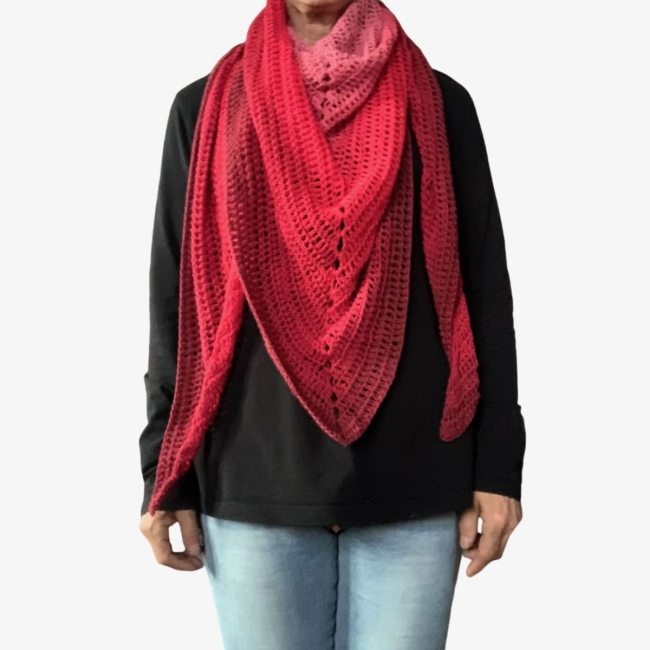 Châle rouge-rubis coton crochet