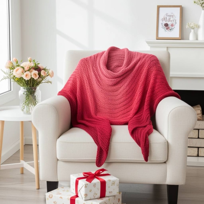 Châle rouge-rubis coton crochet