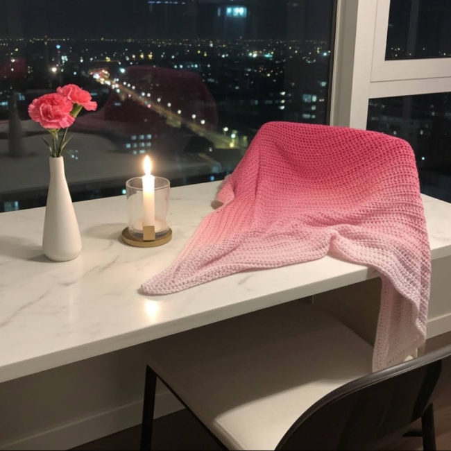 Châle rose coton crochet