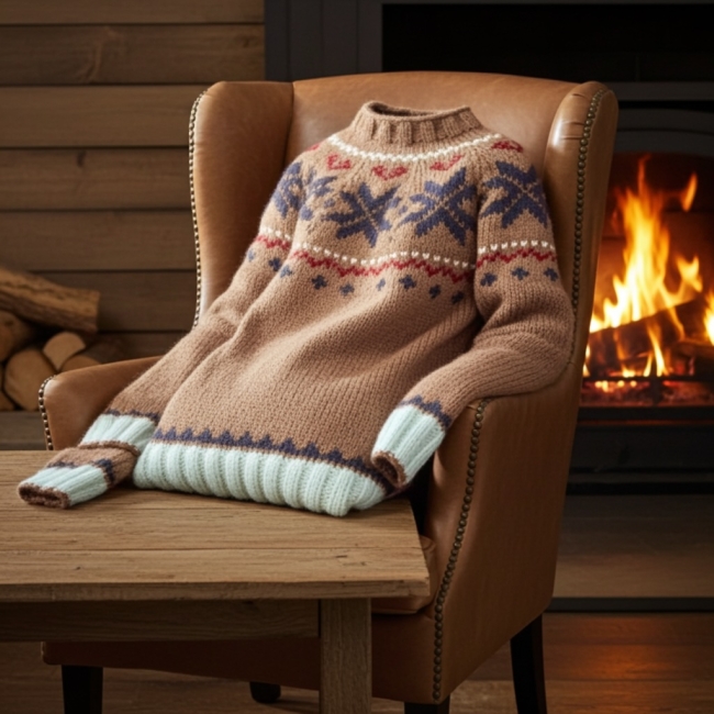 Pull nordique caramel-brun-rouge-écru taille L