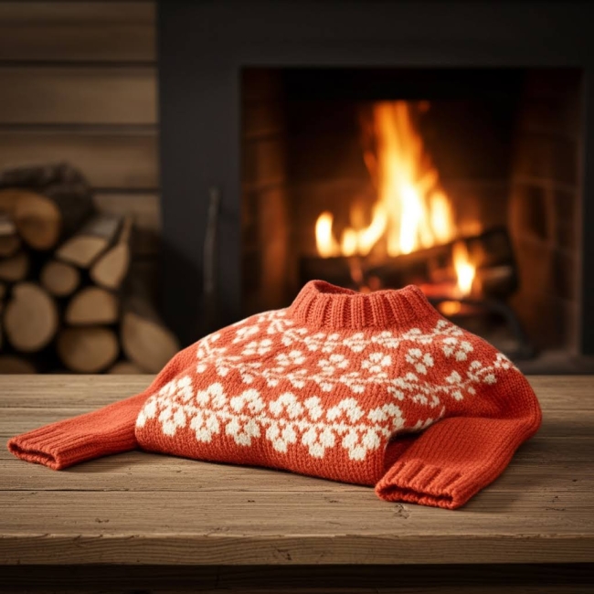 Pull nordique orange-beige taille L