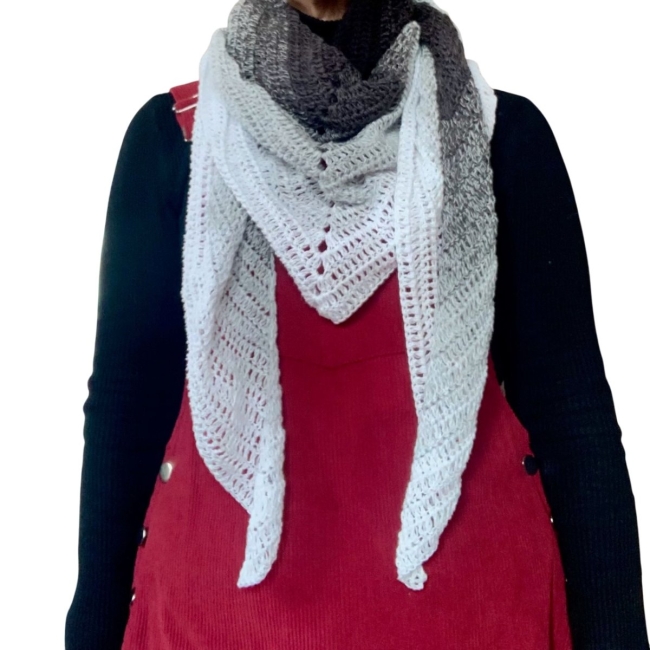 Châle crochet pur coton noir-gris-blanc fait main