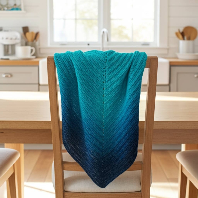 Châle turquoise crochet fait main pur coton Suisse