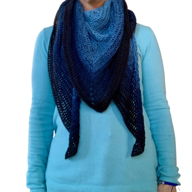 Châle femme coton crochet bleu jeans fait main Suisse