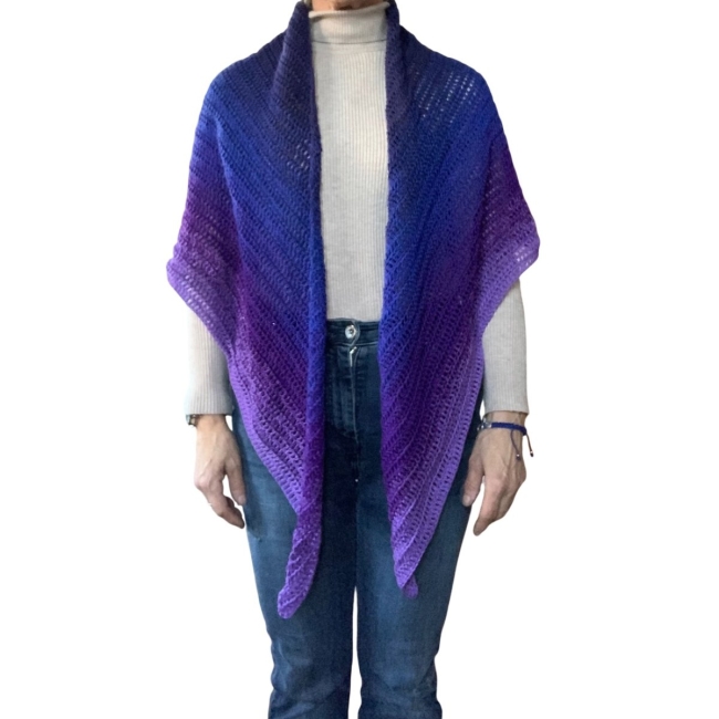 Châle violet bleu jeans crochet fait main pur coton femme