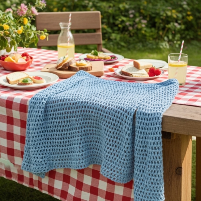 Pull crochet coton femme bleu ciel taille M