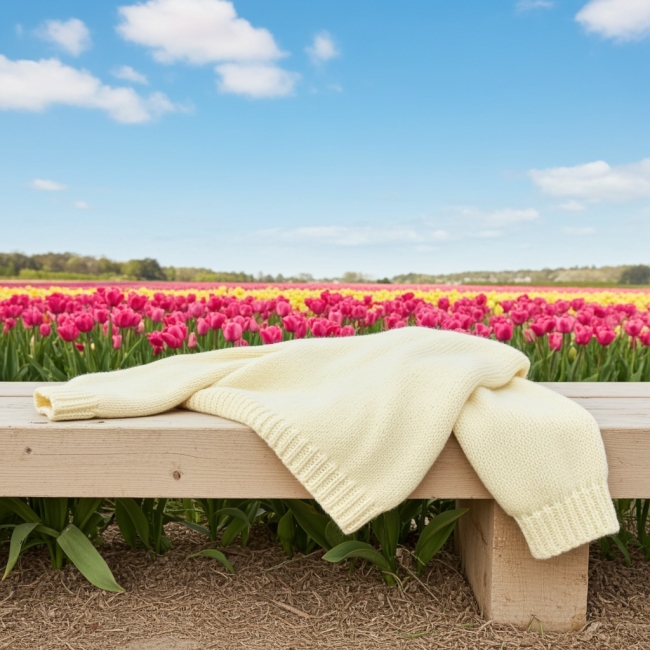 Pull vanille coton femme fait main taille L