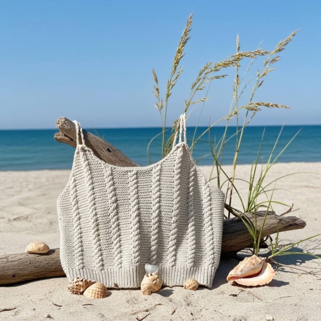 Pull beige sable coton femme fait main taille L