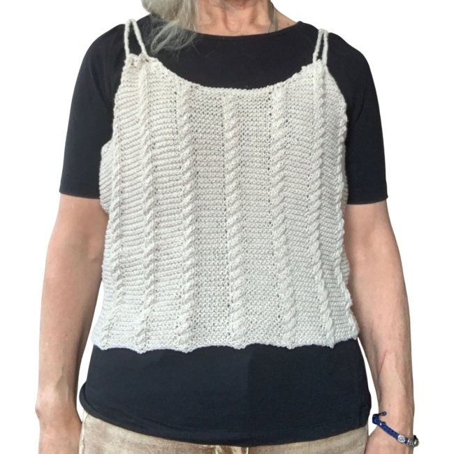 Pull beige sable coton femme fait main taille L