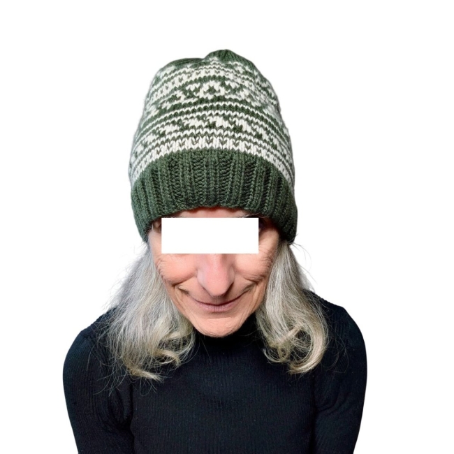 Bonnet nordique vert et beige