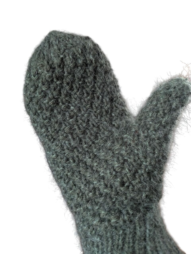 Moufles vertes mérinos et soie