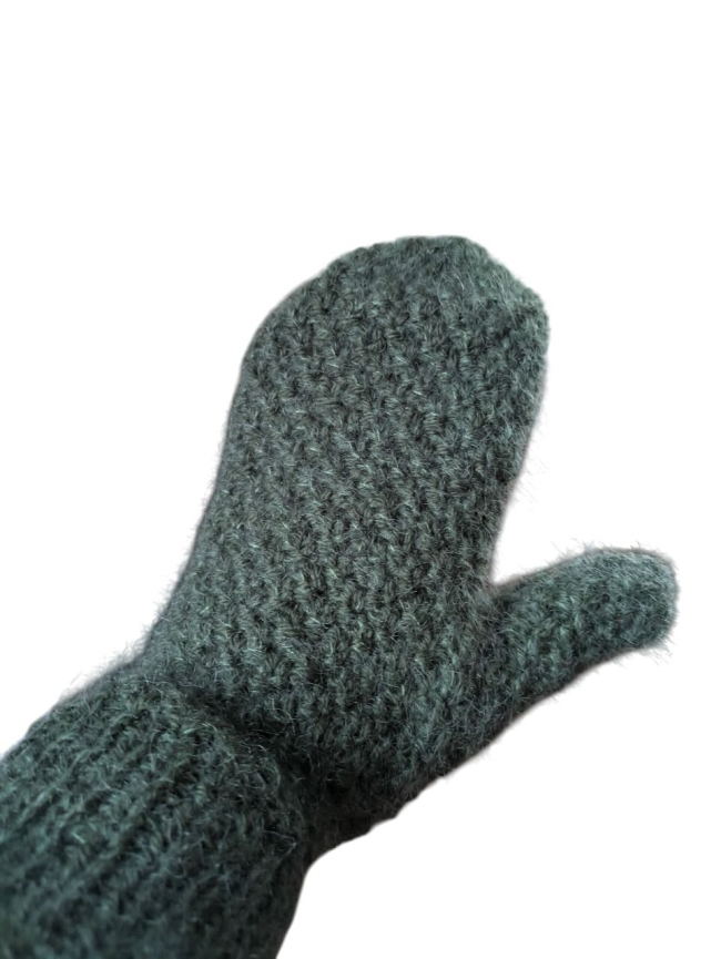 Moufles vertes mérinos et soie