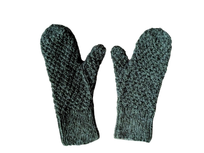 Moufles vertes mérinos et soie