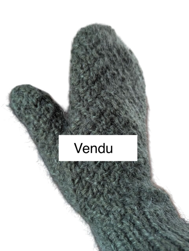 Moufles vertes mérinos et soie