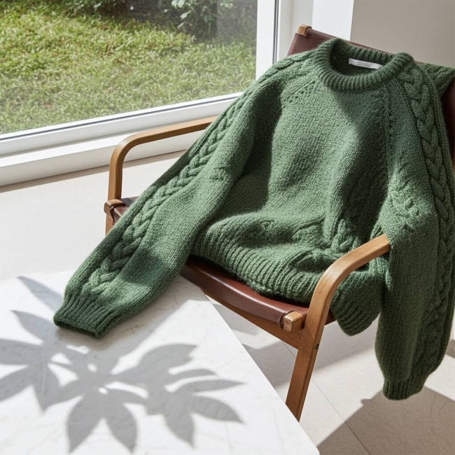 Pull alpaga et soie vert forêt S